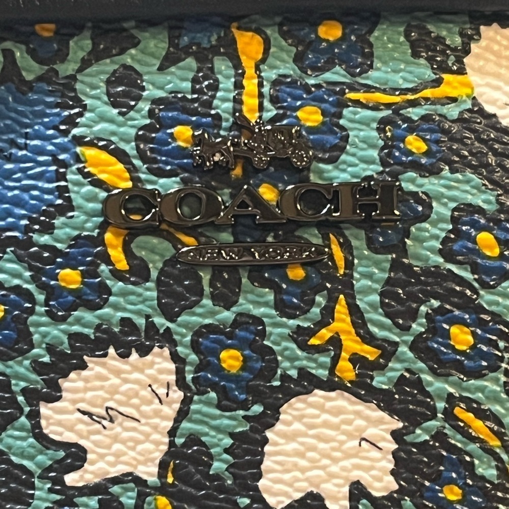 Coach NY, Yankee Floral Print Canvas Crossbody Clutch Bag Purse Teal - Picture 14 of 16